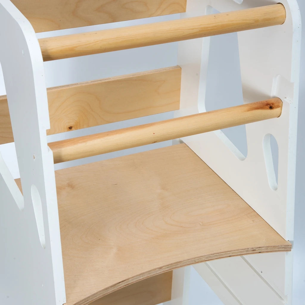Adjustable height kitchen step tower for children at kitchen bench