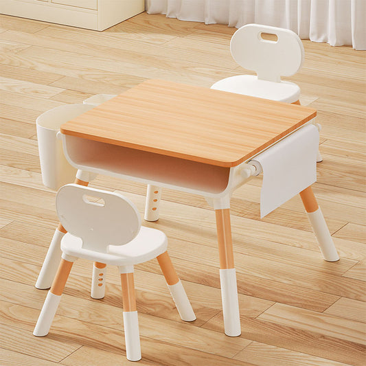 Montessori-style adjustable kids table with storage