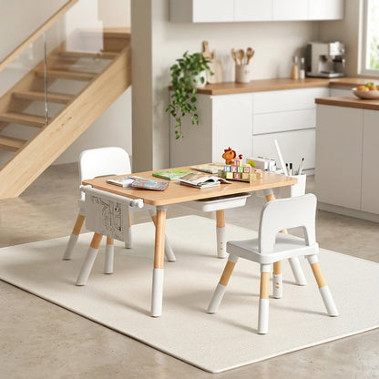 Montessori Art Table & 2 Chair Set – Adjustable, with Storage Drawers