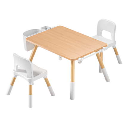 Montessori Art Table & 2 Chair Set – Adjustable, with Storage Drawers