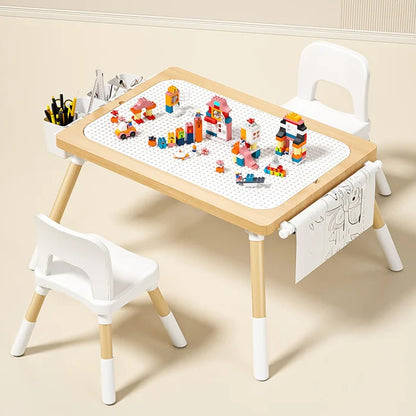 Montessori Play Table & 2 Chair Set – Building Block Top