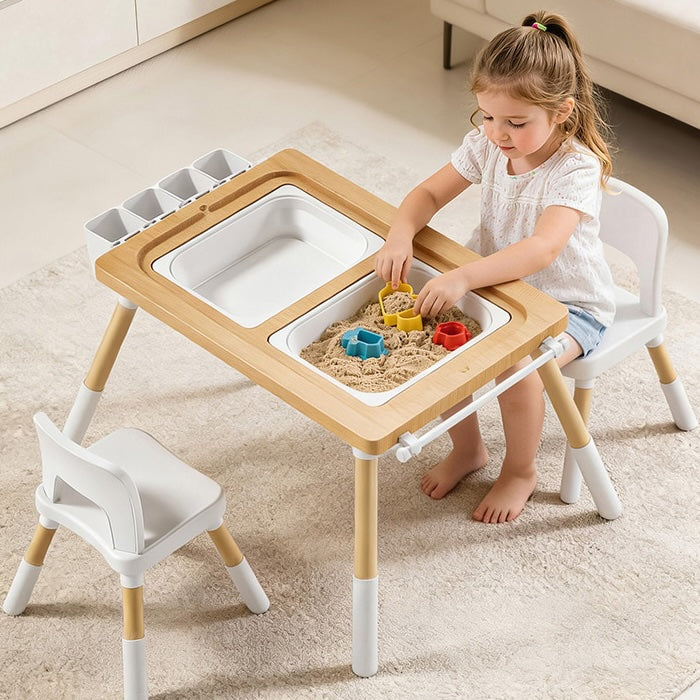Montessori Play Table & 2 Chair Set – Building Block Top