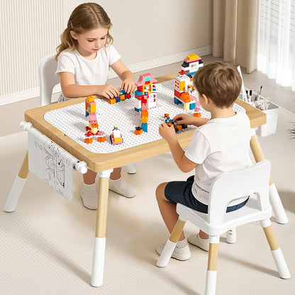 Montessori Play Table & 2 Chair Set – Building Block Top