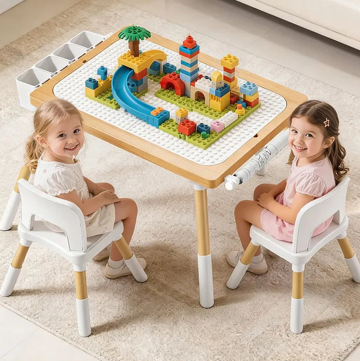 Montessori Play Table & 2 Chair Set – Building Block Top