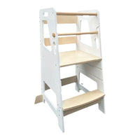 White - White Toddler Tower Montessori Style Kitchen Helper with Supports