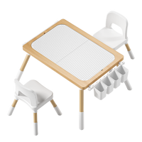 Play Table with Two Chairs / Brown - Montessori Play Table & 2 Chair Set – Building Block Top