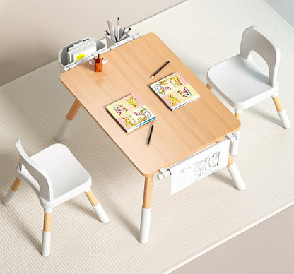 Montessori Art Table & 2 Chair Set – Adjustable, with Storage Drawers