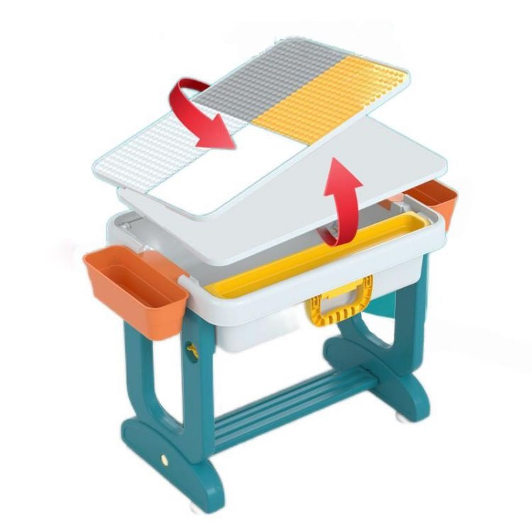 Toddler activity table and chair set with building block surface
