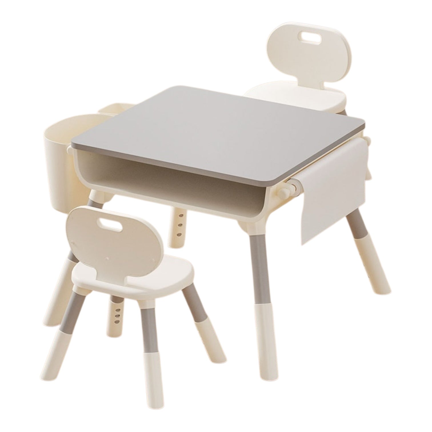 Grey kids play table with under-desk shelf