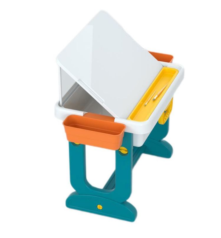 Multifunction kids desk with storage bins and LEGO-compatible top